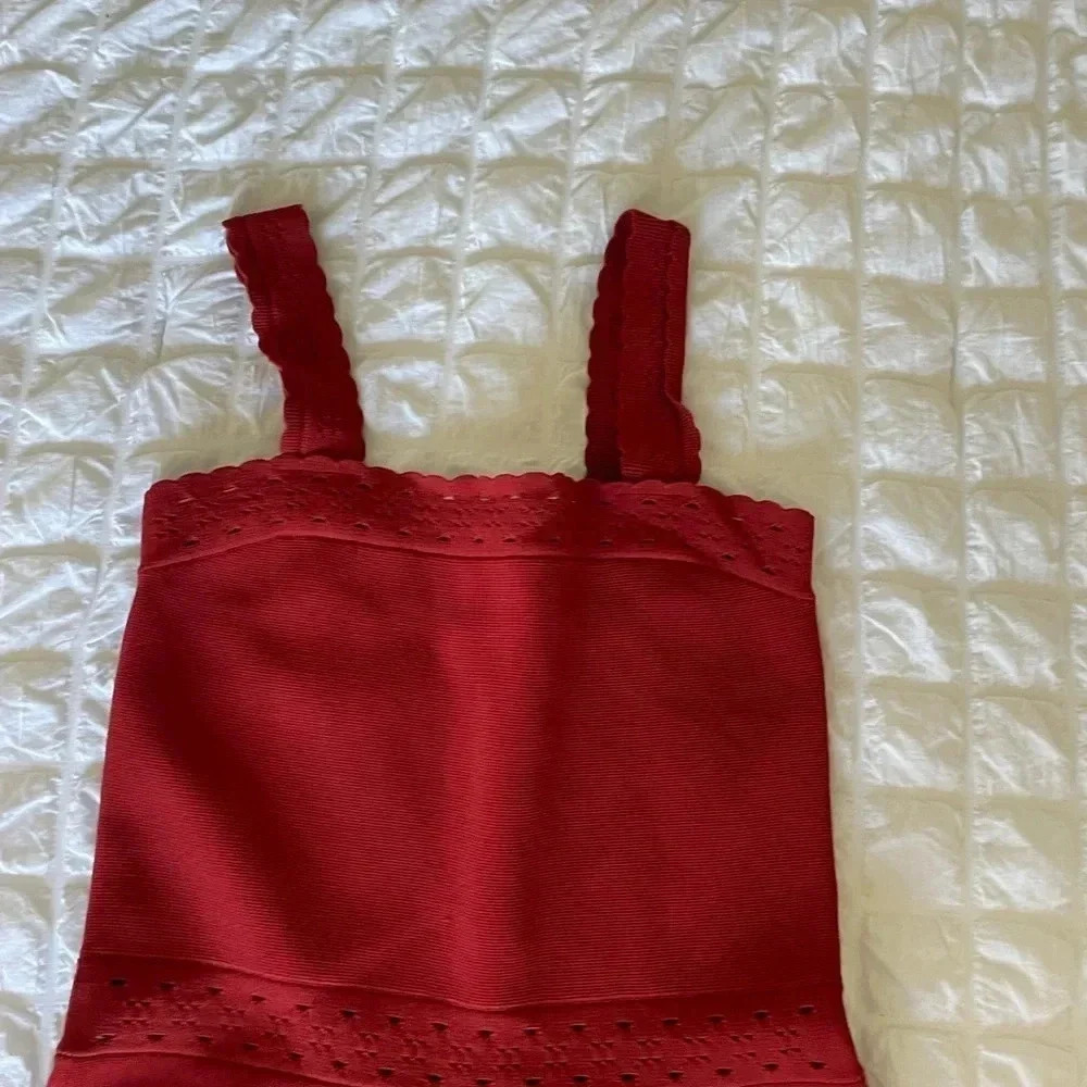 Sandro burgundy Alyson pointelle stretch knit mini dress - Picture 5 of 13
